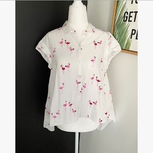 Zara High Low Collar Flamingo Blouse